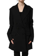 Black Double Breasted Crepe Blazer Jacket