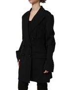 Black Double Breasted Crepe Blazer Jacket