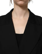 Black Double Breasted Crepe Blazer Jacket