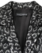 Black Silver Jacquard Leopard Coat Jacket