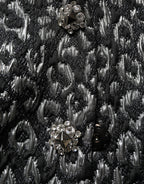 Black Silver Jacquard Leopard Coat Jacket