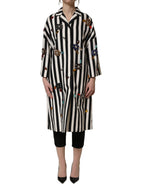 Black White Striped Embellished Coat Jacket