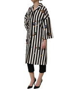 Black White Striped Embellished Coat Jacket