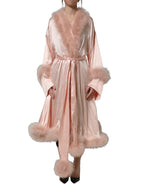 Light Pink Silk Turkey Feather Robe Jacket