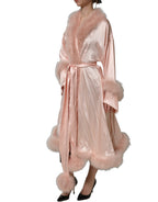 Light Pink Silk Turkey Feather Robe Jacket