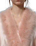 Light Pink Silk Turkey Feather Robe Jacket