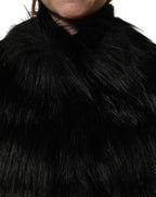 Black Acrylic Faux Fur Sleeveless Vest Jacket