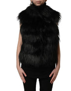 Black Acrylic Faux Fur Sleeveless Vest Jacket