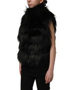 Black Acrylic Faux Fur Sleeveless Vest Jacket