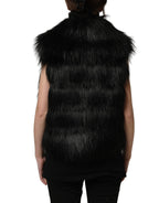 Black Acrylic Faux Fur Sleeveless Vest Jacket