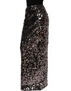 Brown Sequinned Embellished PencilCut Skirt