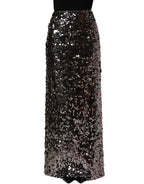 Brown Sequinned Embellished Pencil Cut Skirt
