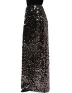 Brown Sequinned Embellished Pencil Cut Skirt