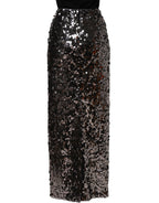 Brown Sequinned Embellished Pencil Cut Skirt