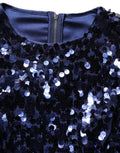 Blue Sequined Long Sleeves Crop Blouse Top
