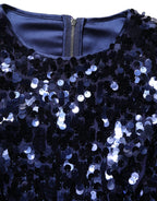 Blue Sequined Long Sleeves Crop Blouse Top