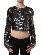 Black Sequined Long Sleeves Crop Blouse Top