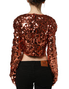 Red Sequined Long Sleeves Crop Blouse Top