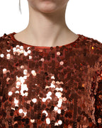 Red Sequined Long Sleeves Crop Blouse Top
