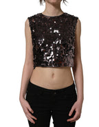 Purple Sequined Sleeveless Cropped Tank Top