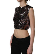 Purple Sequined Sleeveless Cropped Tank Top