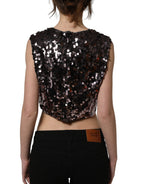 Purple Sequined Sleeveless Cropped Tank Top