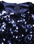 Blue Sequined Sleeveless Cropped Tank Top