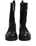 Black Patchwork Leather Mid Calf Boots Shoes