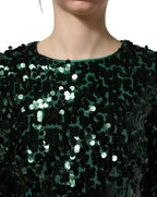 Green Sequined Long Sleeves Crop Blouse Top