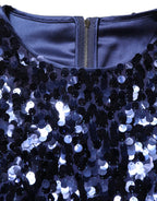 Blue Sequined Long Sleeves Crop Blouse Top