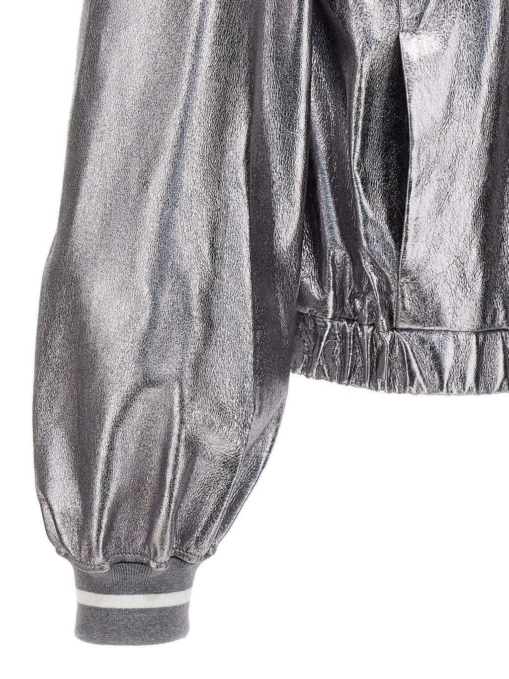 Silver Leather Bomber