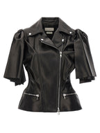 Black Lamb Leather Sleeveless Jacket