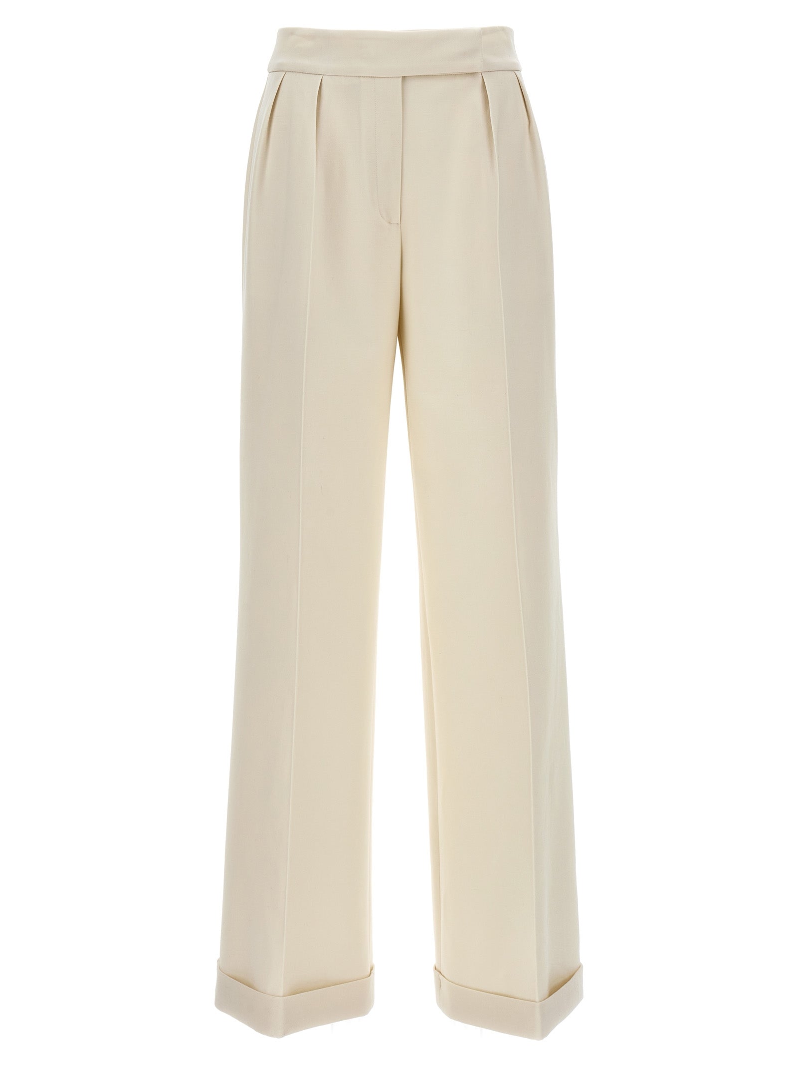 White Virgin Wool Casual Pants
