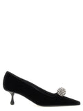 Black Textile Mid Heel Pumps