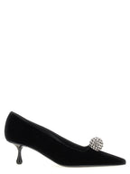 Black Textile Mid Heel Pumps