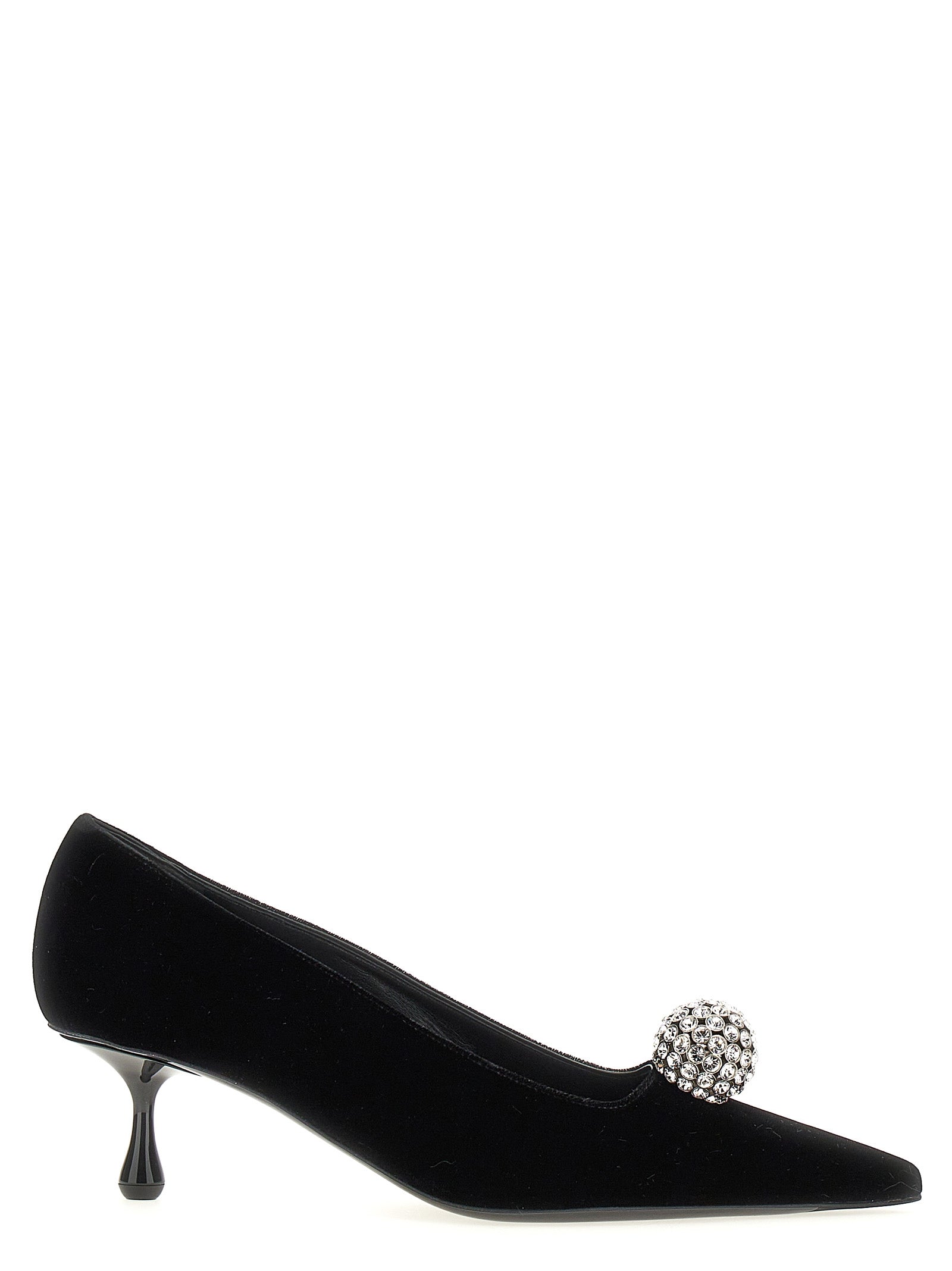 Black Textile Mid Heel Pumps