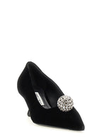 Black Textile Mid Heel Pumps