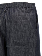 Blue Cotton Casual Pants