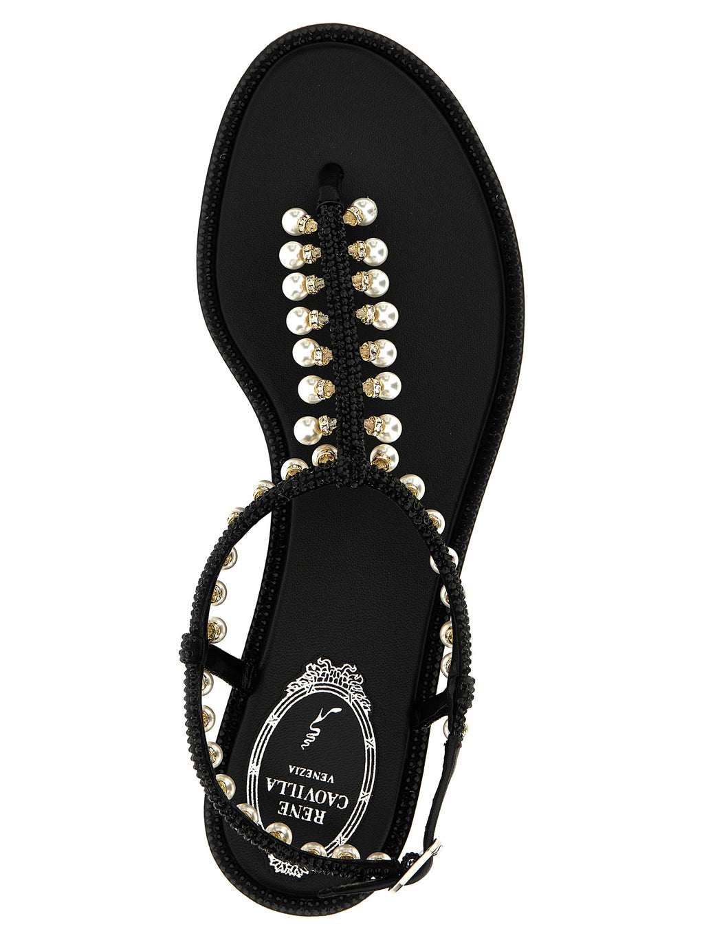 Black Viscose Flat Sandals