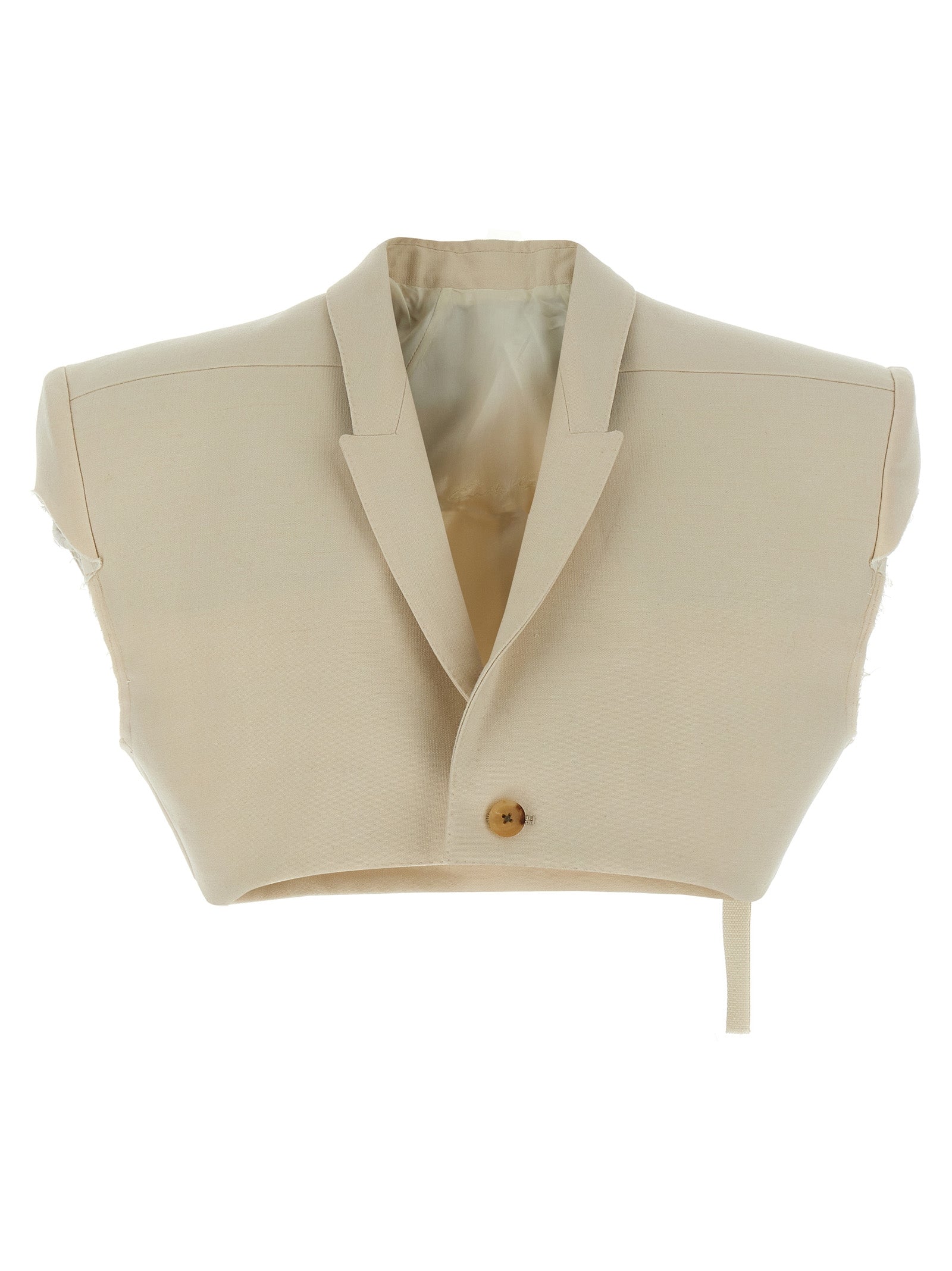 Beige Cotton Sleeveless Jacket