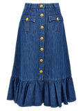 Blue Cotton Midi Skirt