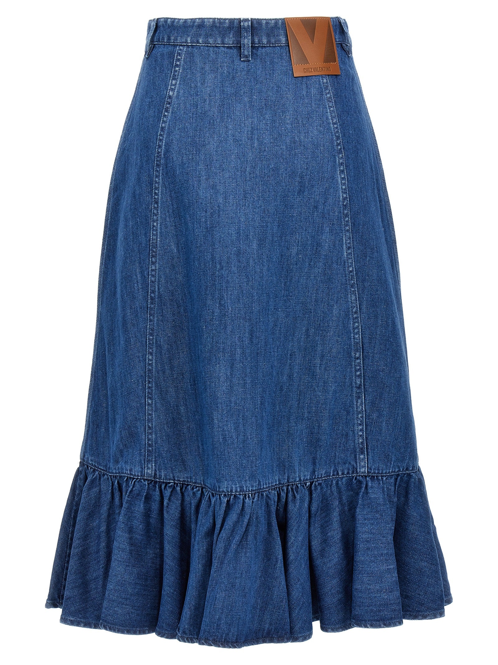 Blue Cotton Midi Skirt