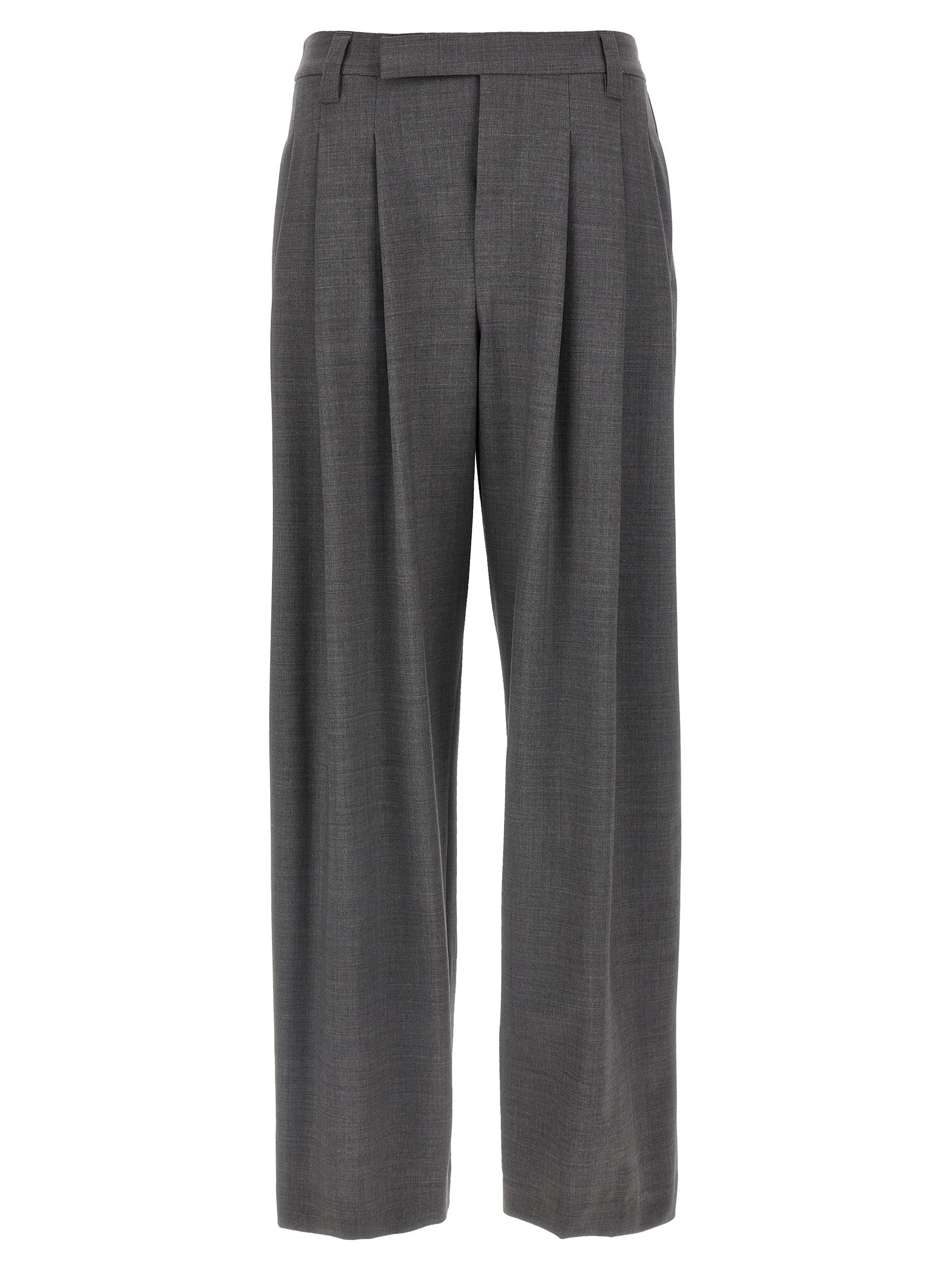 Gray Virgin Wool Casual Pants