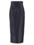 Blue Lamb Leather Midi Skirt