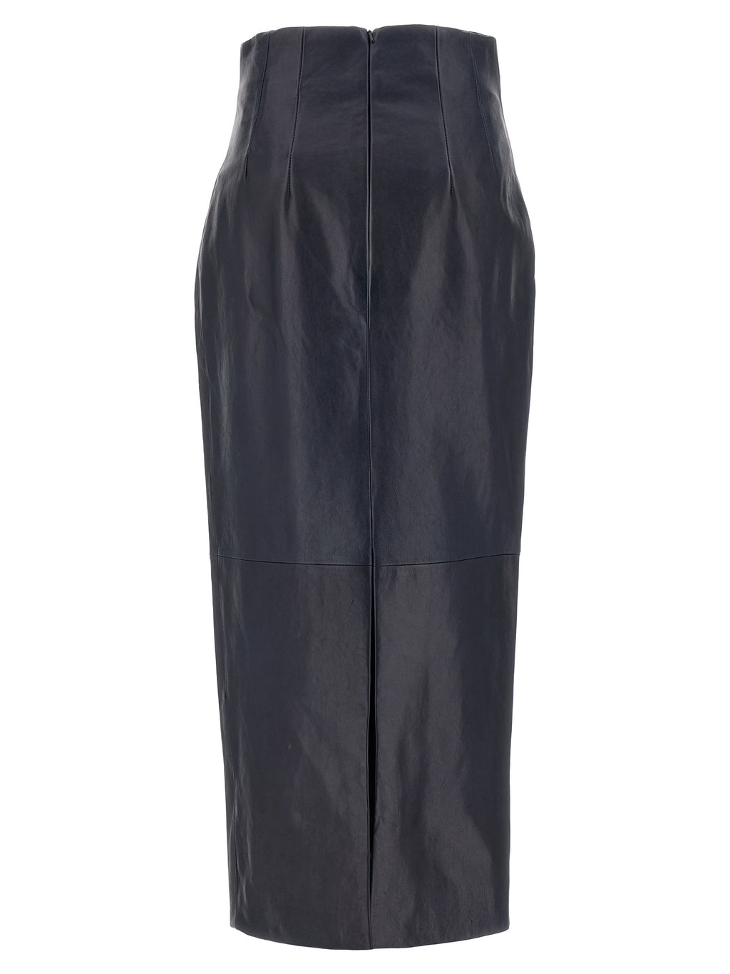 Blue Lamb Leather Midi Skirt