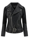 Black Artificial Leather Biker Jacket
