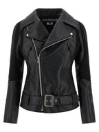 Black Artificial Leather Biker Jacket