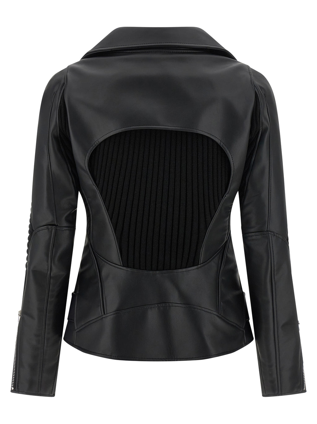 Black Artificial Leather Biker Jacket