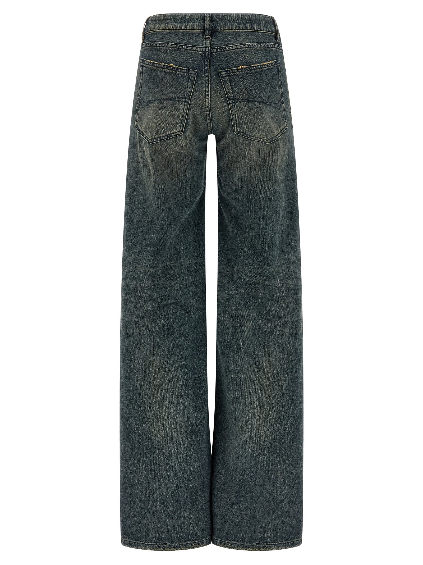 Blue Cotton Flared Jeans