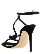Black Suede Leather Stiletto Heel Sandals